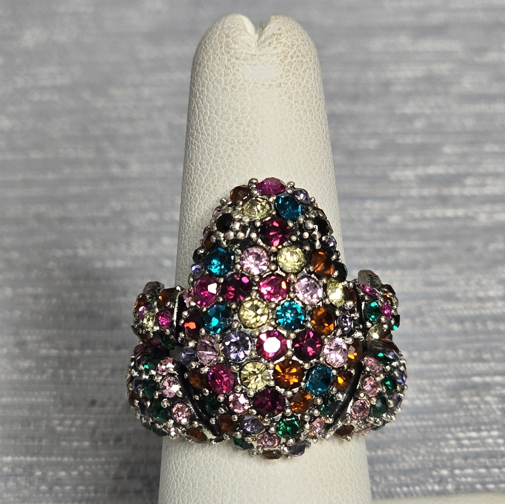 Stunning Chunky Frog-shaped Bling cocktail Multicolor Gem statement stretch ring